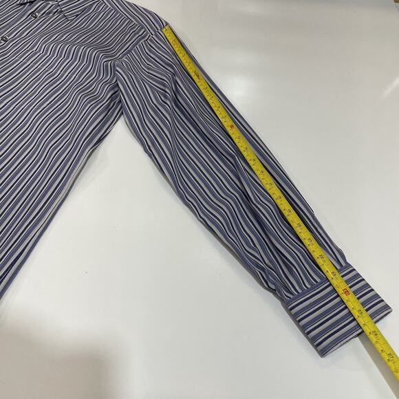 VTG Brioni Men’s Shirt Blue White Stripe Long Sleeve Dress Preppy Cotton Formal - Picture 6 of 7